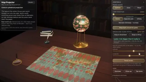 3D map projection explorer